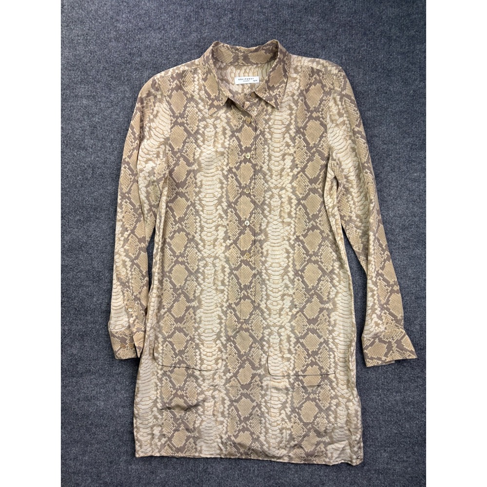 Equipment Silk Shirt Dress Womens XS Tan Snakeskin‎ Print Long Sleeve Q1872-E246